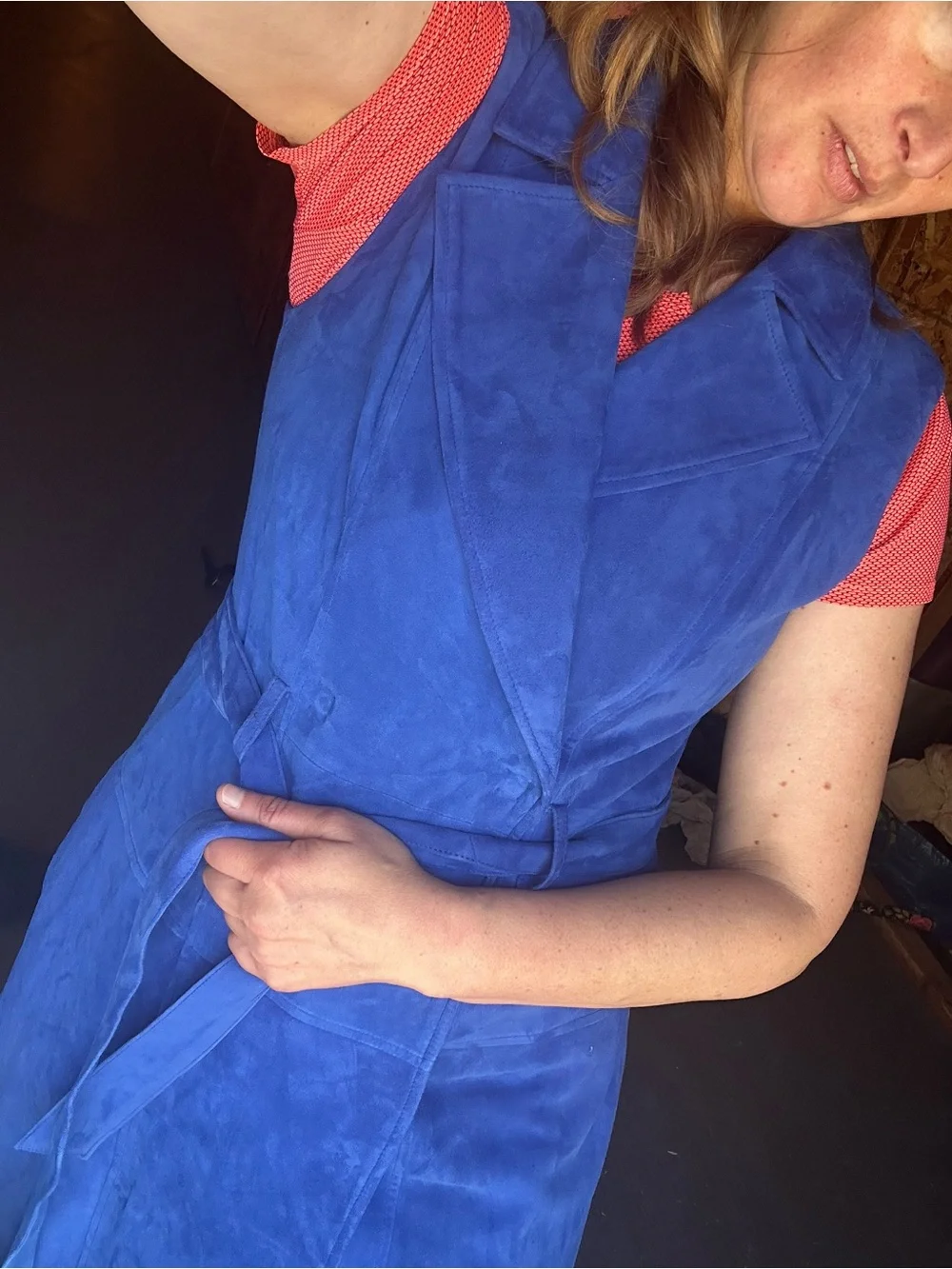 Banana Republic Cobalt Blue Sleeveless Suede Wrap Midi Dress - Picture 13 of 13